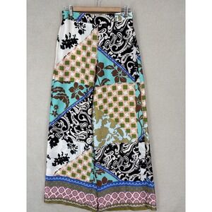 Zara Pants Womens XL Patchwork Satin Wide Leg Pull On Colorful Elastic Waist